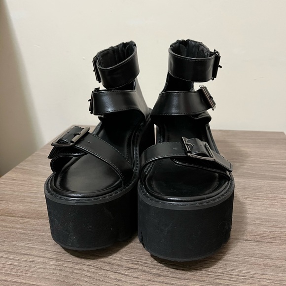 SOLD———————-Black Buckle Platform Sandals Chunky Heel Gothic Punk Ankle Strap - Picture 4 of 12